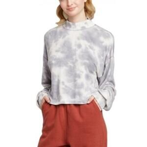 Wild Fable Gray and White Tie Dyed Mock Neck Cropped‎ Sweatshirt Size Large NWT
